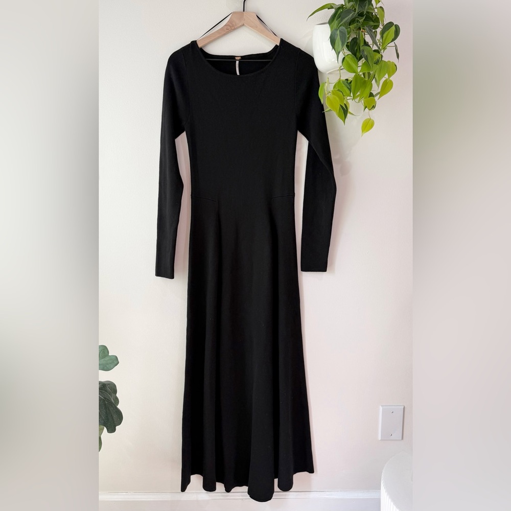 Free People Tupelo Honey Maxi Dress Open Back Black Tie Long Sleeve Boho Size L